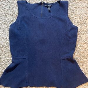 Eileen Fisher Sleeveless Peplum Top with Back Zipper Navy Blue Silk Blend Sz S/P